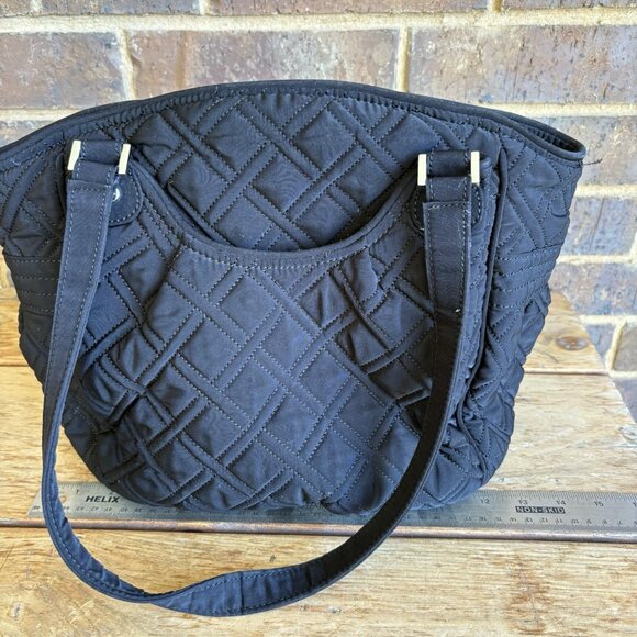 Vera Bradley Black Quilted Shoulder Bag Tote Purse Satchel READ DETAILS - Picture 8 of 16
